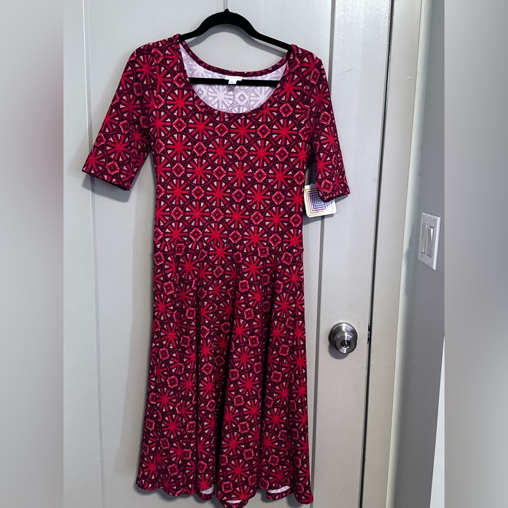 *LuLaRoe Red and Black Geometric Midi Dress